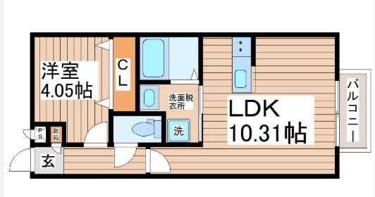 アスコット若林(1LDK/1階)の間取り写真