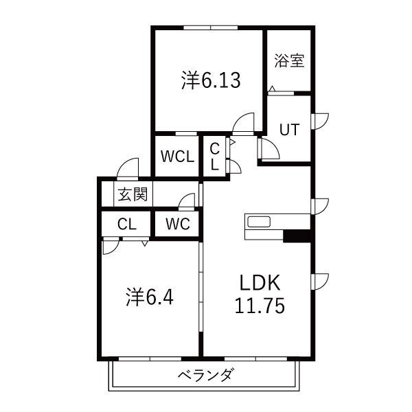 アメニティ鈴井 B棟(2LDK/1階)の間取り写真