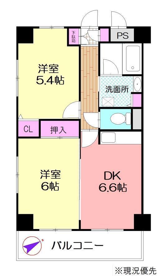 コルティーレ仲町台(2DK/4階)の間取り写真