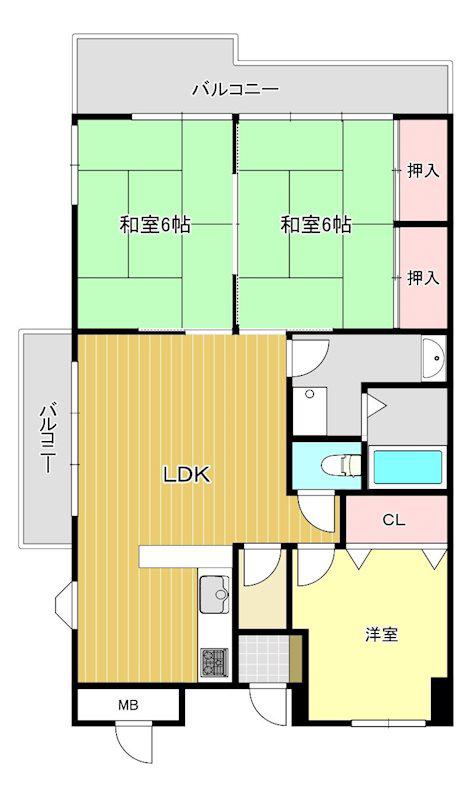 サンパール白木原(3LDK/5階)の間取り写真