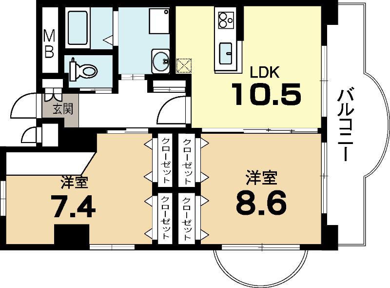 クィーンズコート久津川(2LDK/2階)の間取り写真