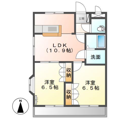 ラピュタ弐番館(2LDK/1階)の間取り写真