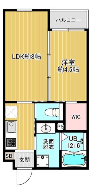 NEO SMART古川橋(1LDK/2階)の間取り写真