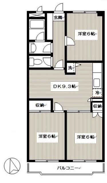 ソシアTM(3DK/3階)の間取り写真