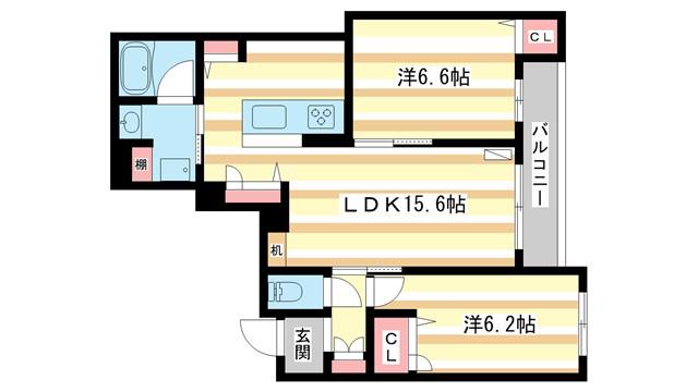 STELLA(2LDK/2階)の間取り写真