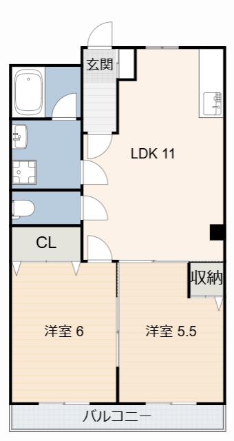 タウニー稲垣(2LDK/2階)の間取り写真