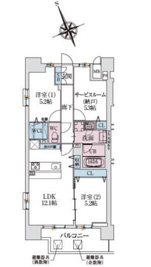 スプランディッド大阪NAMBA LINE(2SLK/13階)の間取り写真
