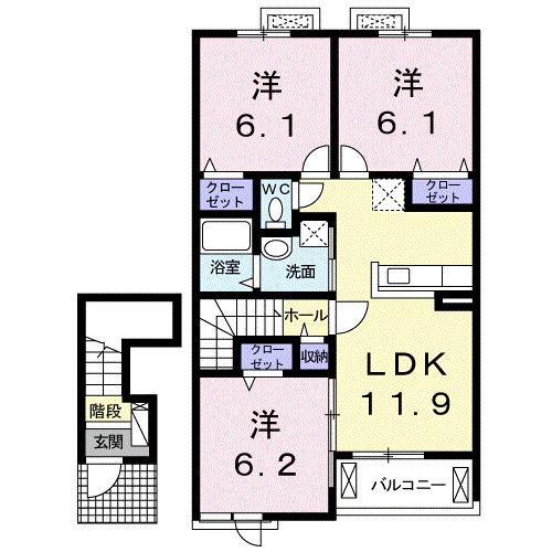 ボルベールII(3LDK/2階)の間取り写真