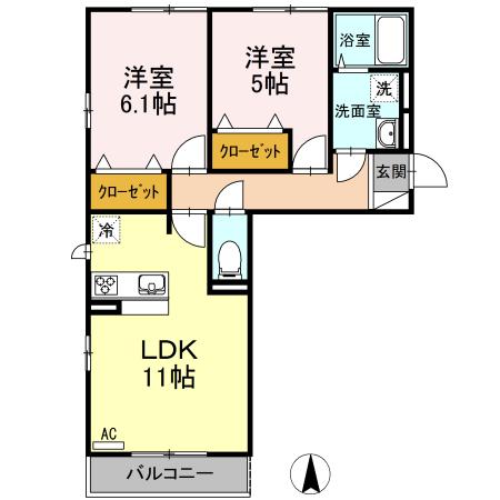 サザンクロス(2LDK/3階)の間取り写真