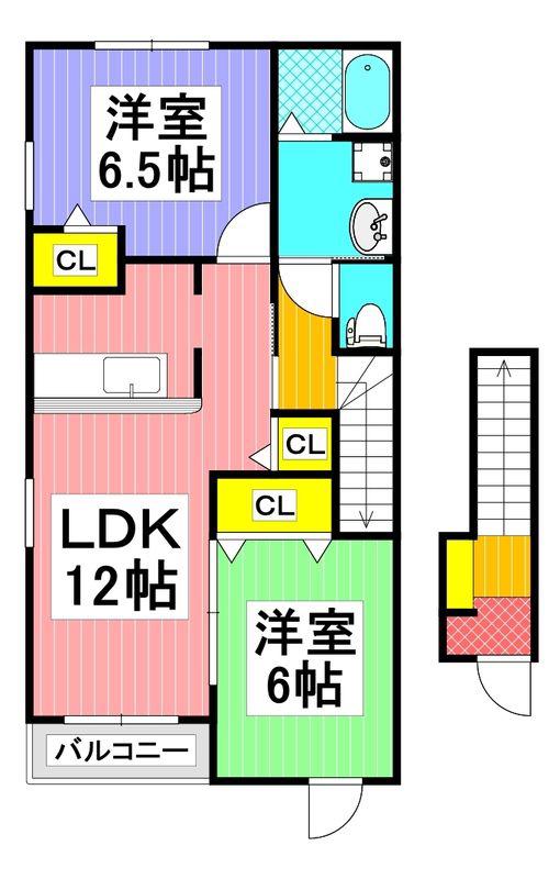パレ・ド・ボヌールA(2LDK/2階)の間取り写真