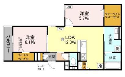COCOONIA(2LDK/2階)の間取り写真