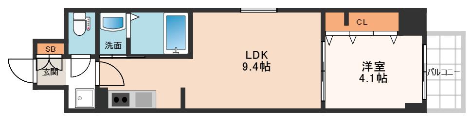ファステート難波デラックス(1LDK/9階)の間取り写真