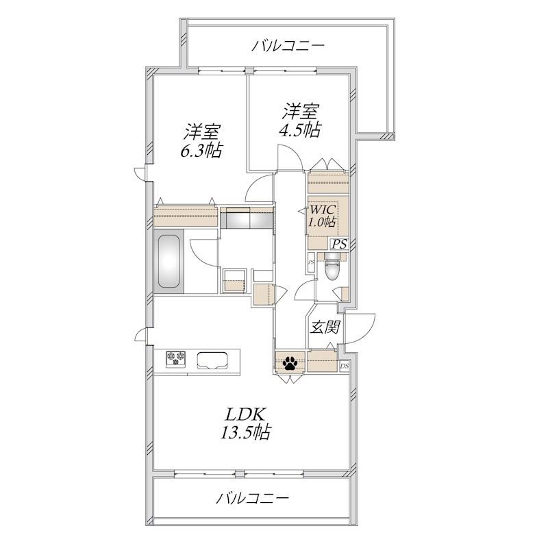 SOLE塚口本町(2LDK/3階)の間取り写真