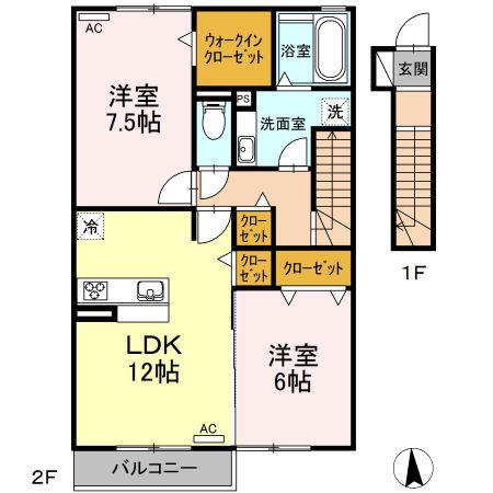D-ROOM堀江(2LDK/2階)の間取り写真