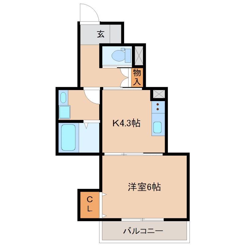 ロータスコート4(1K/2階)の間取り写真