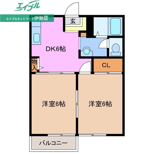 セゾンクレールD(2DK/2階)の間取り写真