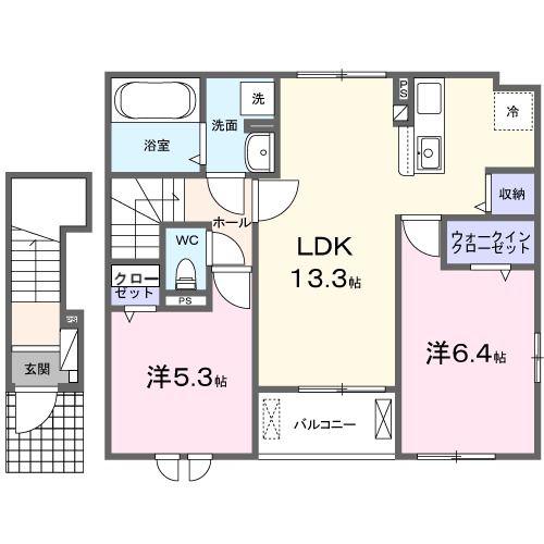 アルドーレII(2LDK/2階)の間取り写真