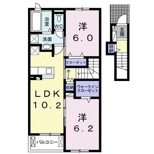 ドミールI(2LDK/2階)の間取り写真
