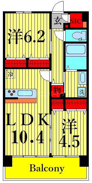 HIGASIKOMATUGAWA APARTMENT(2LDK/5階)の間取り写真
