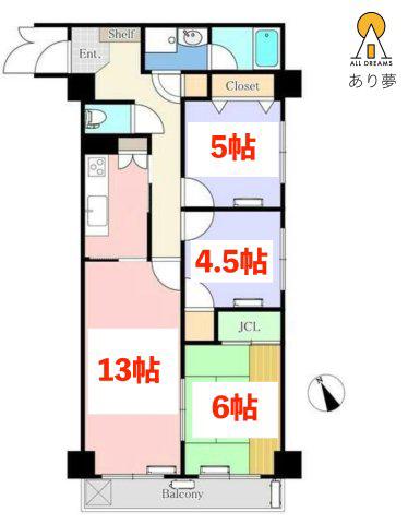 グレイスプラザ鶴見(3LDK/4階)の間取り写真