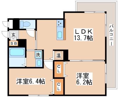 シャーメゾン垂水(2LDK/1階)の間取り写真