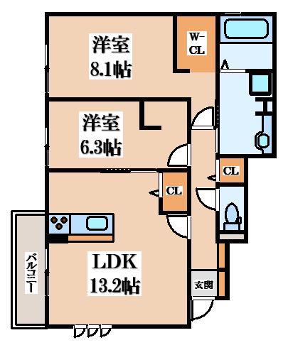 グランディール南四条(2LDK/1階)の間取り写真