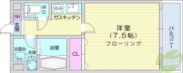 プレベール(1K/3階)の間取り写真