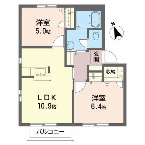 ブライトン B(2LDK/1階)の間取り写真