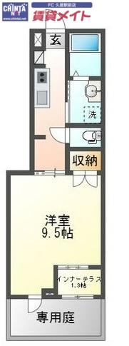 ラフレイズ久居(1K/1階)の間取り写真