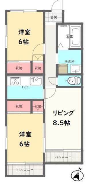 エスパースアンティーム(2LDK/2階)の間取り写真