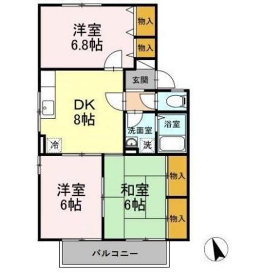 リヴェール小田B(3DK/2階)の間取り写真
