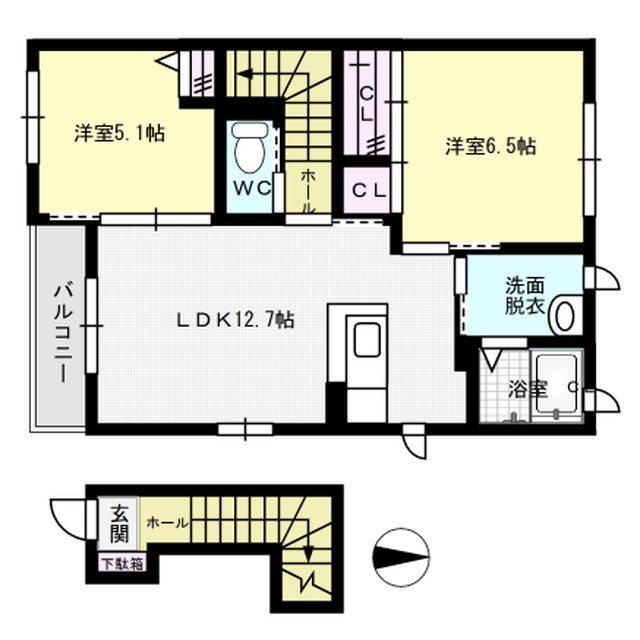 メゾン8B棟(2LDK/2階)の間取り写真