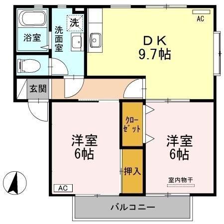 パレス新浜 A棟(2DK/2階)の間取り写真