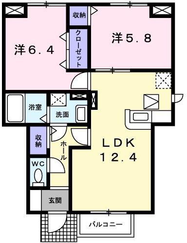 ソレイユ白浜北I(2LDK/1階)の間取り写真