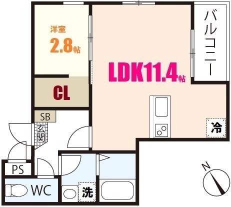 PLAIN3437(1LDK/3階)の間取り写真