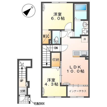 江田町アパート(2LDK/2階)の間取り写真