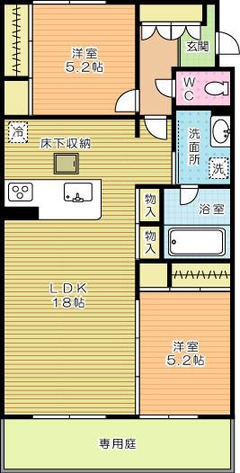 シャーメゾン優蒼の杜 壱番館(2LDK/1階)の間取り写真