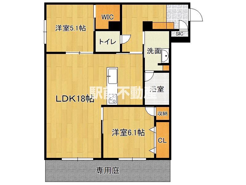 西新ステラレジデンス(2LDK/1階)の間取り写真
