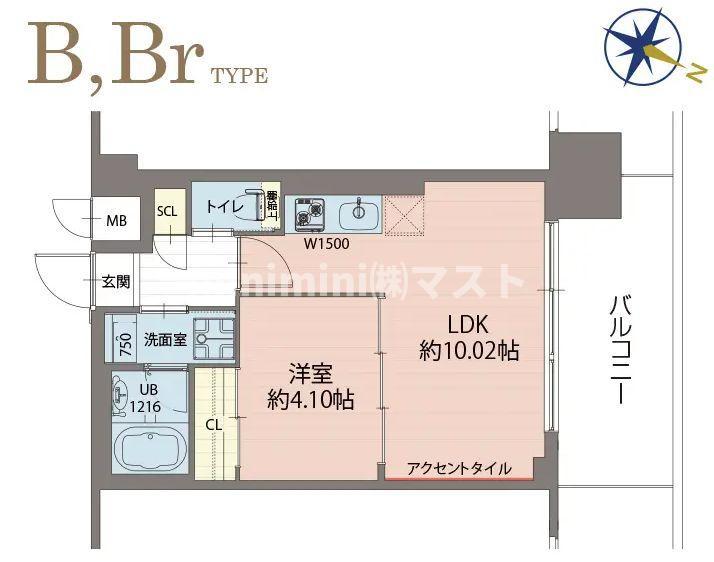 プレジオ弁天町(1LDK/13階)の間取り写真