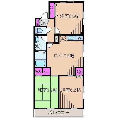 リテラス武蔵中原(3DK/1階)の間取り写真