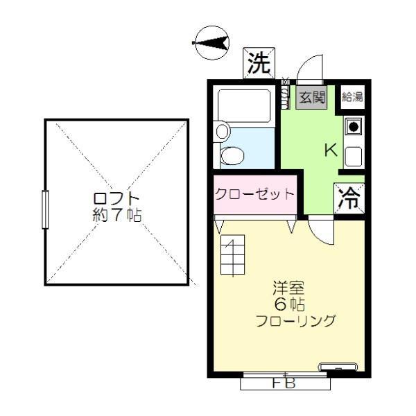 ヒルサイドコーポ(1K/2階)の間取り写真