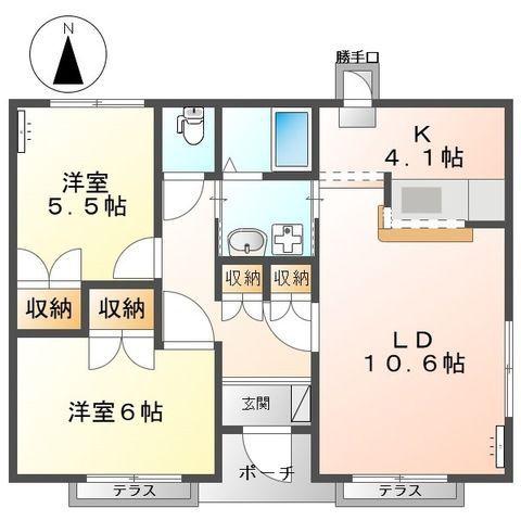 グランドソレイユB(2LDK/1階)の間取り写真