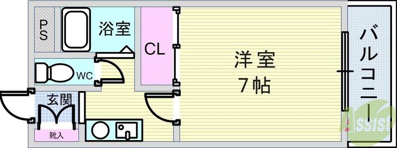 ラヒューメベル豊中(1K/1階)の間取り写真