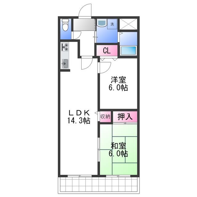 ハイデ上町(2LDK/2階)の間取り写真