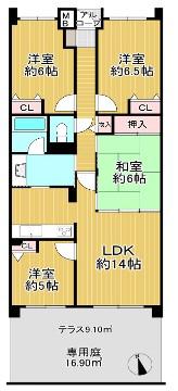 阪急日生ニュータウン花咲く丘の街C棟(4LDK/6階)の間取り写真