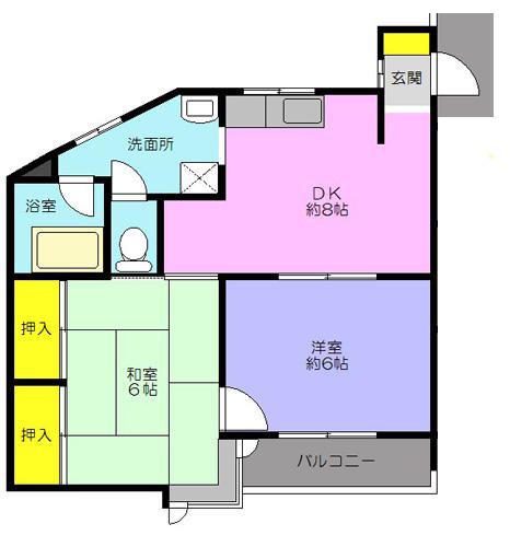 ハイツ下田(2DK/2階)の間取り写真