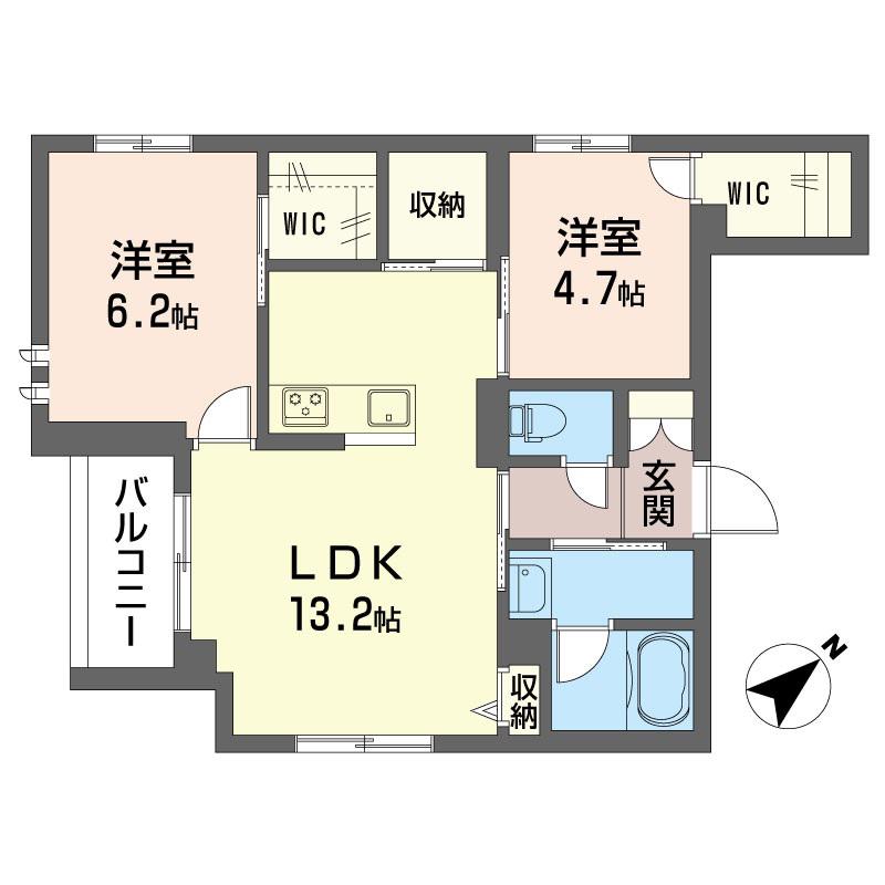 レジアヒル東中野(2LDK/2階)の間取り写真