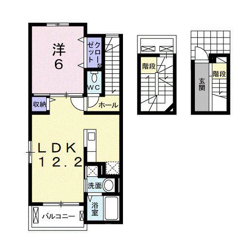 名鉄小牧線 小牧駅 徒歩18分 3階建 築14年(1LDK/3階)の間取り写真