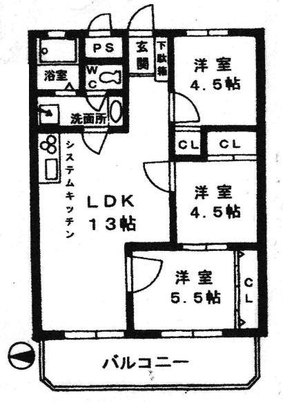 東部買出人センター(3LDK/3階)の間取り写真