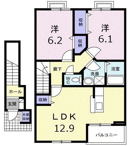 ヴィラ グリーン エコーA(2LDK/2階)の間取り写真